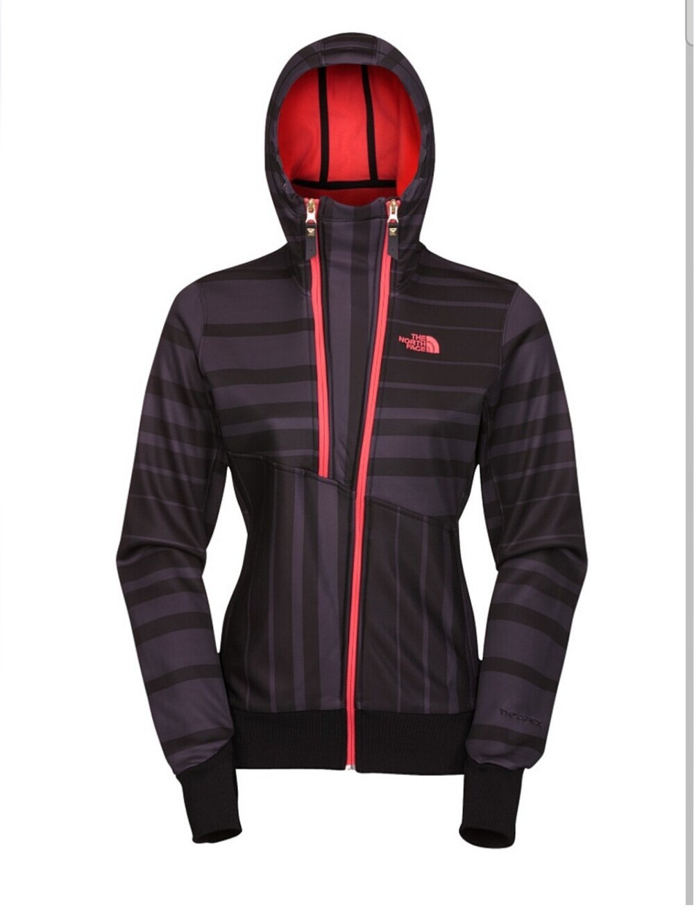 The North Face Thatch Hooded Asymmetrical Zip Up Black Coral Jacket Small